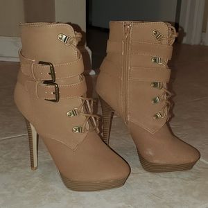 Tan stiletto booties